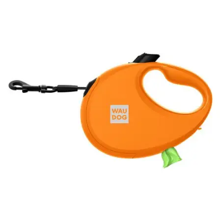 Поводок-рулетка для собак WAUDOG R-leash с контейнером для пакетов, светоотражающая лента, S, до 12 кг, 3 м, оранжевый