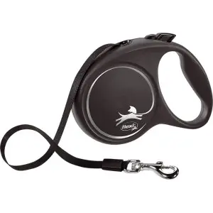 Повідець-рулетка Flexi Black Design L для собак до 50 кг, 5 м, стрічка, чорний з сріблом