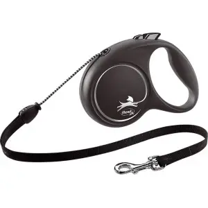 Повідець-рулетка Flexi Black Design M, для собак до 20 кг, трос 5 м, чорний з сірим