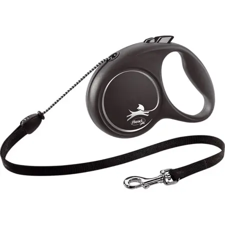 Повідець-рулетка Flexi Black Design S, для собак до 12 кг, трос 5 м, чорний з сірим