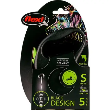 Повідець-рулетка Flexi Black Design S, для собак до 12 кг, трос 5 м, чорний з блакитним