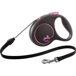 Повідець-рулетка Flexi Black Design M, для собак до 20 кг, трос 5 м, чорний з рожевим