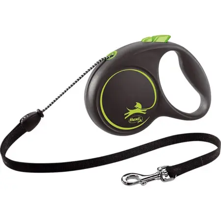 Повідець-рулетка Flexi Black Design M, для собак до 20 кг, трос 5 м, чорний з зеленим