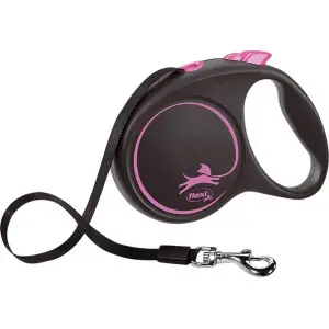 Повідець-рулетка Flexi Black Design L, стрічка 5 м, для собак до 50 кг, чорний з рожевим