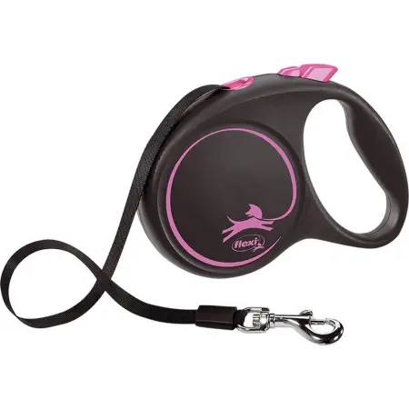 Повідець-рулетка Flexi Black Design L, стрічка 5 м, для собак до 50 кг, чорний з рожевим