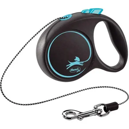 Повідець-рулетка Flexi Black Design XS, для собак до 8 кг, трос 3 м, чорний з блакитним