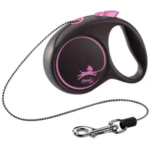 Повідець-рулетка Flexi Black Design XS, для собак до 8 кг, трос 3 м, чорний з рожевим