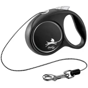 Повідець-рулетка Flexi Black Design XS трос 3м, для собак до 8кг чорний з сріблястим