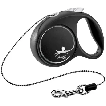Повідець-рулетка Flexi Black Design XS трос 3м, для собак до 8кг чорний з сріблястим