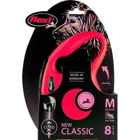 Поводок-рулетка Flexi Classic M, для собак до 20 кг, трос 8 м, красный
