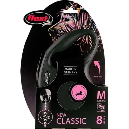 Повідець-рулетка Flexi Classic M, для собак до 20 кг, трос 8 м, чорний