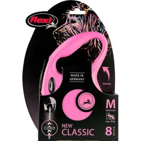 Повідець-рулетка Flexi Classic M, для собак до 20 кг, трос 8 м, рожевий
