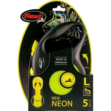 Повідець-рулетка Flexi Neon L, для собак до 50 кг, стрічка 5 м, жовтий