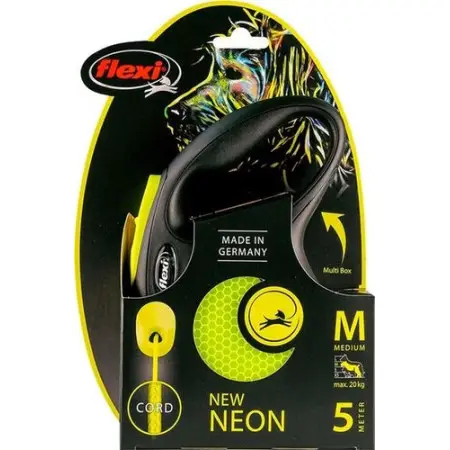 Повідець-рулетка Flexi Neon M, для собак до 20 кг, трос 5 м, жовтий