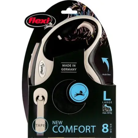 Поводок-рулетка Flexi New Comfort L, для собак до 50 кг, лента 8 м, черный