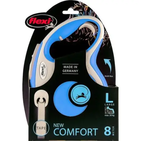 Повідець-рулетка Flexi New Comfort L, для собак до 50 кг, стрічка 8 м, синій