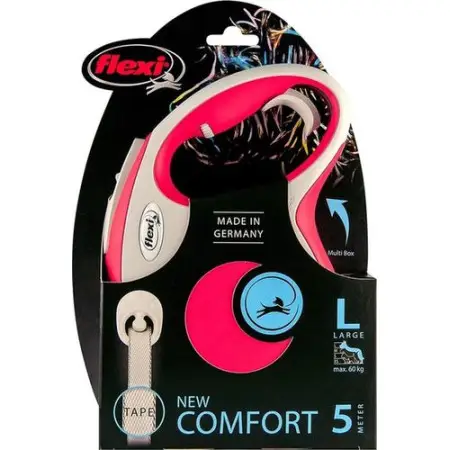 Поводок-рулетка Flexi New Comfort L, для собак до 60 кг, лента 5 м, красный