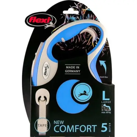 Поводок-рулетка Flexi New Comfort L, для собак до 60 кг, лента 5 м, синий