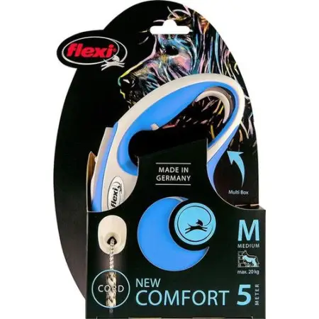 Повідець-рулетка Flexi New Comfort M, для собак до 20 кг, трос 5 м, блакитний