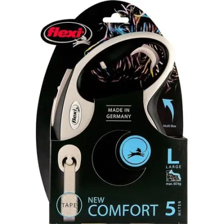 Поводок-рулетка Flexi New Comfort L, для собак до 60 кг, лента 5 м, черный