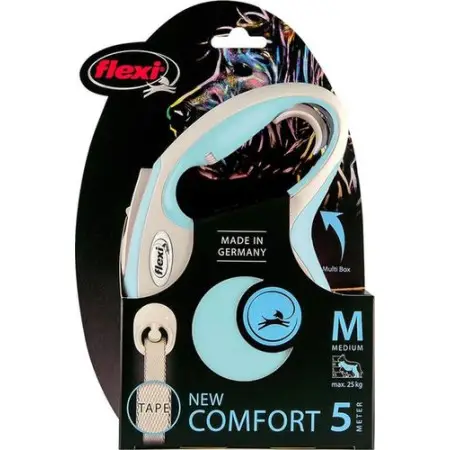 Повідець-рулетка Flexi New Comfort M, для собак до 25 кг, стрічка 5 м, блакитний