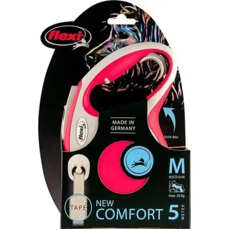 Повідець-рулетка Flexi New Comfort M, для собак до 25 кг, стрічка 5 м, червоний