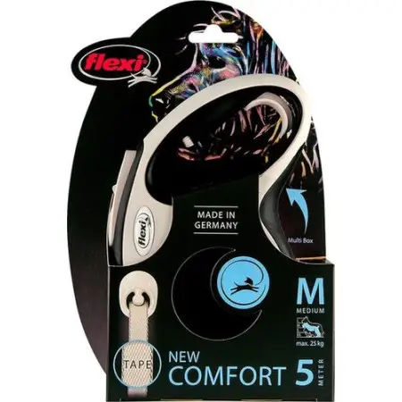Поводок-рулетка Flexi New Comfort M, для собак до 25 кг, лента 5 м, черный