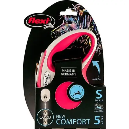 Повідець-рулетка Flexi New Comfort S, для собак до 12 кг, трос 5 м, червоний