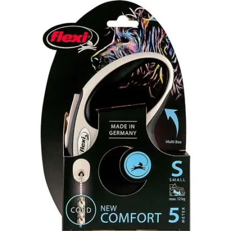 Поводок-рулетка Flexi New Comfort S, для собак до 12 кг, трос 5 м, черный