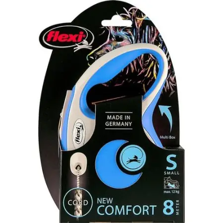 Поводок-рулетка Flexi New Comfort S, для собак до 12 кг, трос 8 м, синий