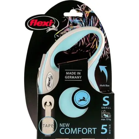Повідець-рулетка Flexi New Comfort S, для собак до 15 кг, стрічка 5 м, блакитний