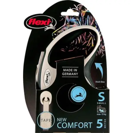 Поводок-рулетка Flexi New Comfort S, для собак до 15 кг, лента 5 м, черный