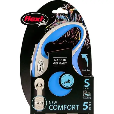 Повідець-рулетка Flexi New Comfort S, для собак до 15 кг, стрічка 5 м, синій