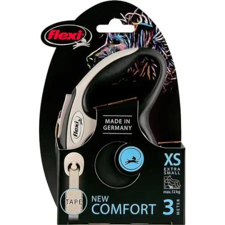 Поводок-рулетка Flexi New Comfort XS, для собак до 12 кг, лента 3 м, черный