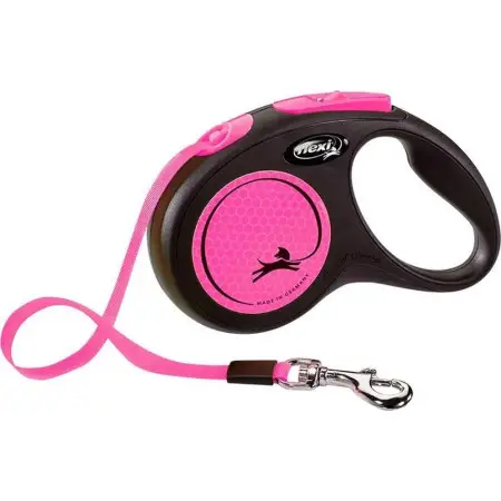 Поводок-рулетка Flexi New Neon S лента 5м, для собак до 15кг, розовый