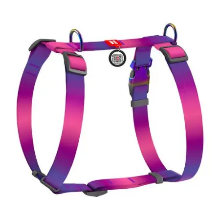 Шлея для собак анатомическая H-образная WAUDOG Nylon Recycled с QR-паспортом, градиент, L, Ш 25 мм, А 50-90, В 60-100 фиолетовый
