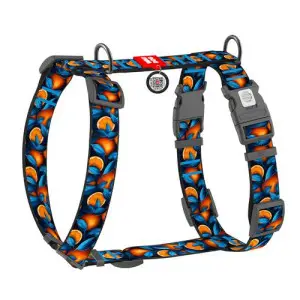 Шлея для собак анатомічна H-подібна WAUDOG Nylon з QR-паспортом, малюнок "Апельсини", пластиковий фастекс, XL, Ш 35 мм, A 60-100 см, B 70-100 см