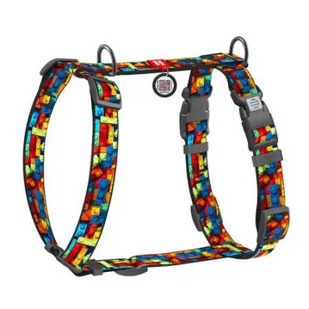 Шлея для собак анатомічна H-подібна WAUDOG Nylon з QR-паспортом, малюнок "Блоки", пластиковий фастекс, M, Ш 20 мм, A 38-60 см, B 46-60 см
