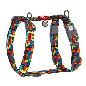 Шлея для собак анатомічна H-подібна WAUDOG Nylon з QR-паспортом, малюнок "Блоки", пластиковий фастекс, XL, Ш 35 мм, A 60-100 см, B 70-100 см