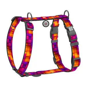 Шлея для собак анатомічна H-подібна WAUDOG Nylon з QR-паспортом, малюнок "Куби 3Д", пластиковий фастекс, L, Ш 25 мм, A 51-85 см, B 61-85 см