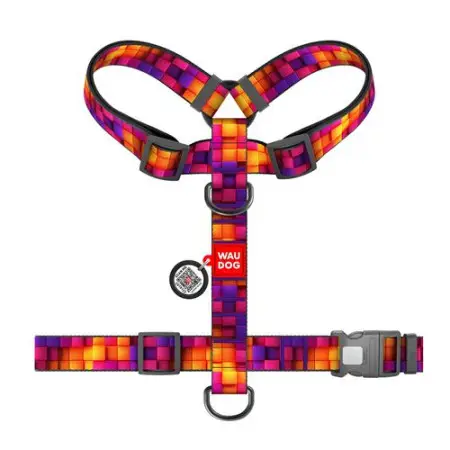 Шлея для собак анатомічна H-подібна WAUDOG Nylon з QR-паспортом, малюнок "Куби 3Д", пластиковий фастекс, XL, Ш 35 мм, А 56-95 см, В 68-110 см