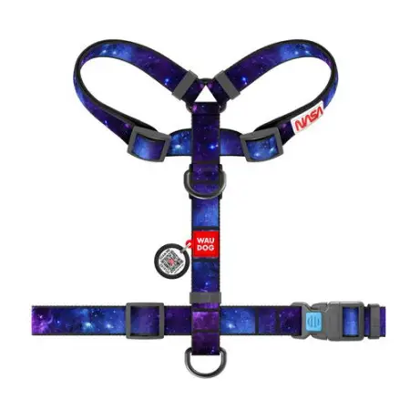 Шлея для собак анатомічна H-подібна WAUDOG Nylon з QR-паспортом, малюнок "NASA21", пластиковий фастекс, L, Ш 25 мм, А 52-88 см, В 60-100 см