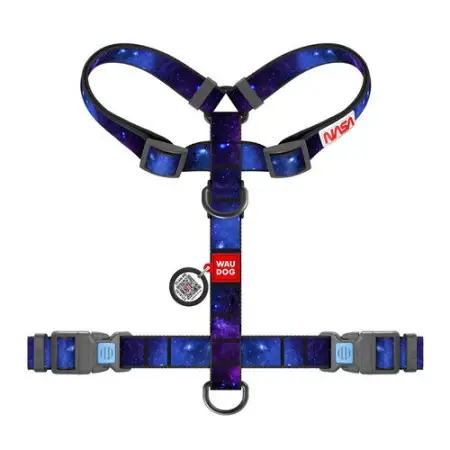 Шлея для собак анатомічна H-подібна WAUDOG Nylon з QR-паспортом, малюнок "NASA21", пластиковий фастекс, M, Ш 20 мм, A 38-60 см, B 46-60 см