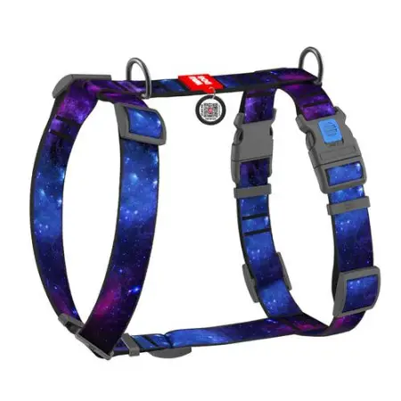 Шлея для собак анатомічна H-подібна WAUDOG Nylon з QR-паспортом, малюнок "NASA21", пластиковий фастекс, XL, Ш 35 мм, A 60-100 см, B 70-100 см