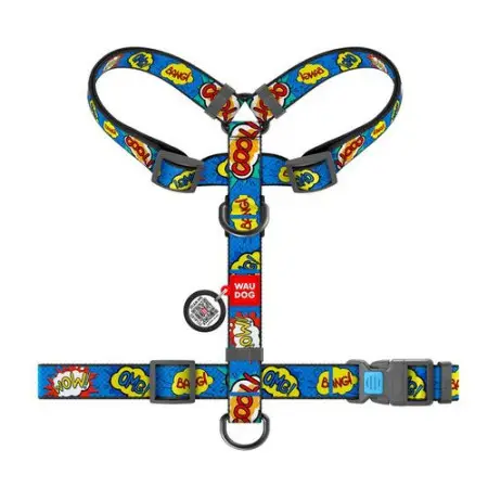 Шлея для собак анатомічна H-подібна WAUDOG Nylon з QR-паспортом, малюнок "ВАУ", пластиковий фастекс, М, Ш 20 мм, А 40-70, В 50-80