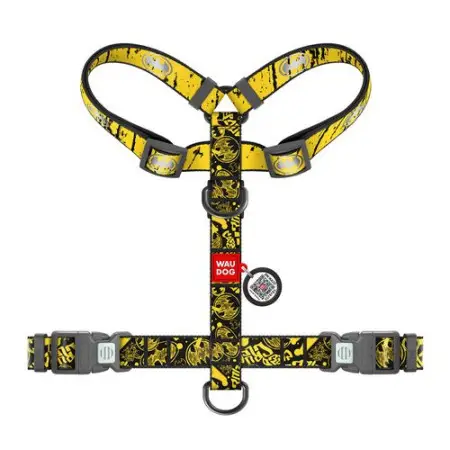 Шлея для собак анатомічна H-подібна WAUDOG Nylon з QR-паспортом, світловідбивна, малюнок "Бетмен Ескіз", пластиковий фастекс, М, Ш 20 мм, А 38-60 см, В 45-60 см