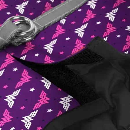 Шлея для собак м'яка WAUDOG Clothes з QR паспортом, малюнок "Диво-жінка фіолет", S2, В 46-50 см, С 43-45 см