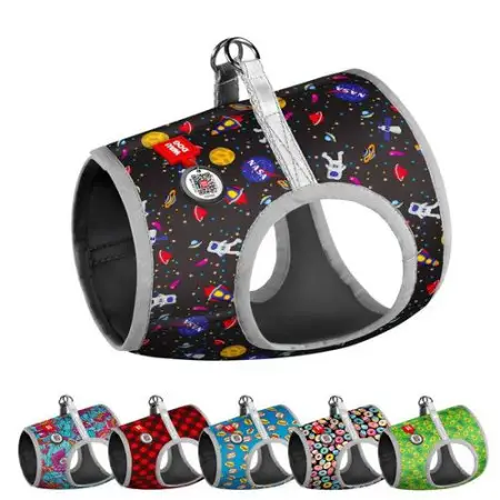 Шлея для собак м'яка WAUDOG Clothes з QR паспортом, малюнок "NASA", XS1, В 24-27 см, С 18-20 см