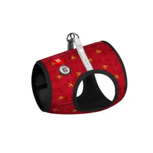 Шлея для собак м'яка WAUDOG Clothes з QR паспортом, малюнок "Супермен червоний", S1, В 40-45 см, С 29-31 см