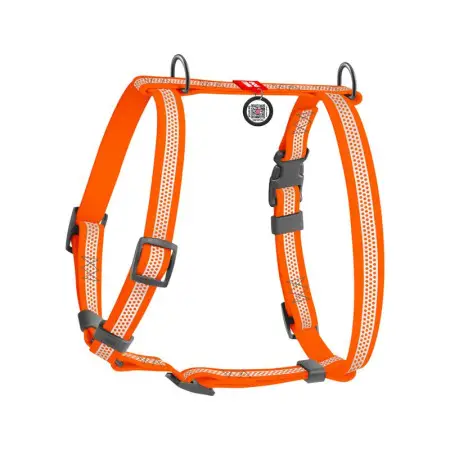 Шлея для собак водостійка анатомічна Н-подібна WAUDOG Waterproof з QR-паспортом, світловідбивна, пластикова пряжка-фастекс, XL, Ш 40 мм, А 60-98 см, В 69-110 см, помаранчевий